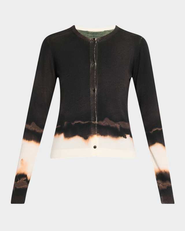 Burned Stripe Wool Crewneck Cardigan